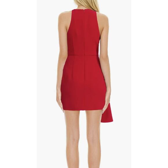 Jewel Badgley Mischka Size 14 Cherry Red Side Drape Sleeveless Wrap Mini Dress - Picture 3 of 9